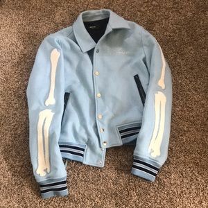 Amiri Bones Wool Light Blue Varsity Jacket